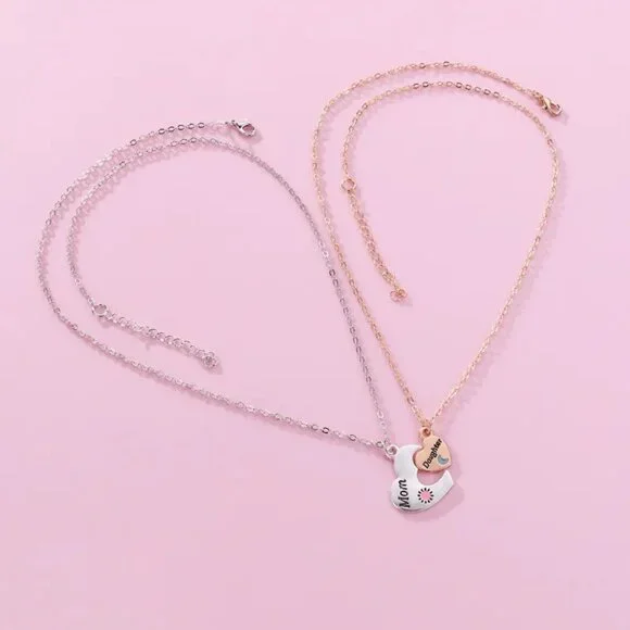 Mom Daughter Sun Moon Heart Necklace Set Matching Love Pendant Jewelry Gift - Picture 4 of 6